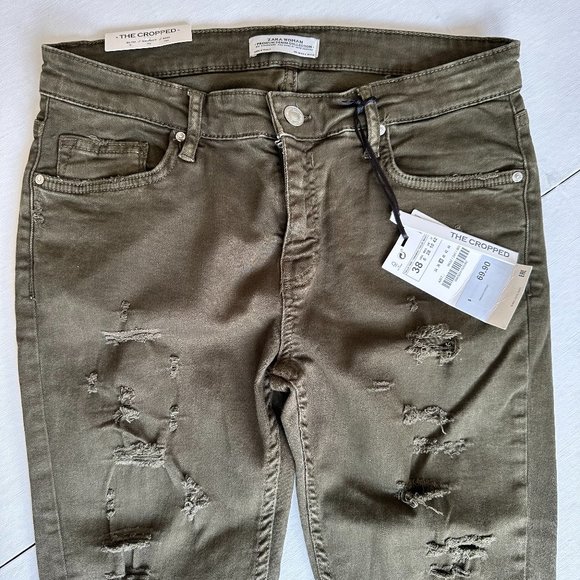Zara "The Cropped" Pant in Army Green Size 38 NWT - Picture 1 of 16